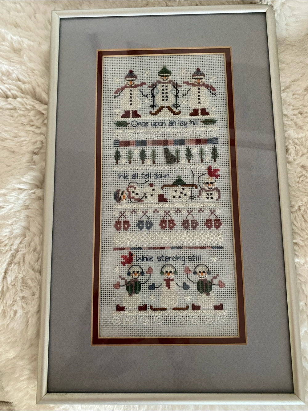 Hand crafted Cross-stitch artwork SnowPeople!